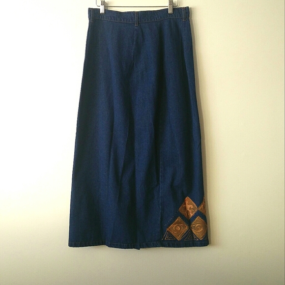 Vintage Front Button Full Length Denim Maxi Skirt - Picture 3 of 15